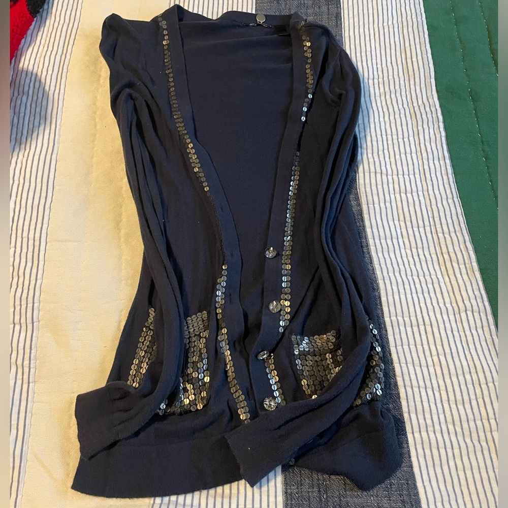 BKE brand navy cardigan with sequin details
